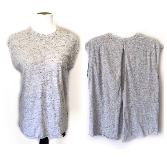 Koral Tops - KORAL Split Back Keyhole Athleisure Raw Hem Gray Active Workout Top Size…